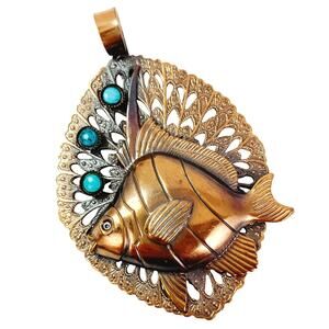 Vintage Mid Century Fish Pendant Necklace Fun Retro Kitschy Nautical Jewelry